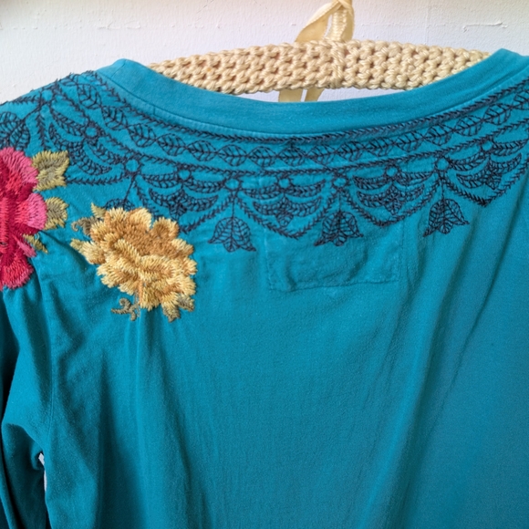 Embroidered Teal Long Sleeve Top - Picture 4 of 6